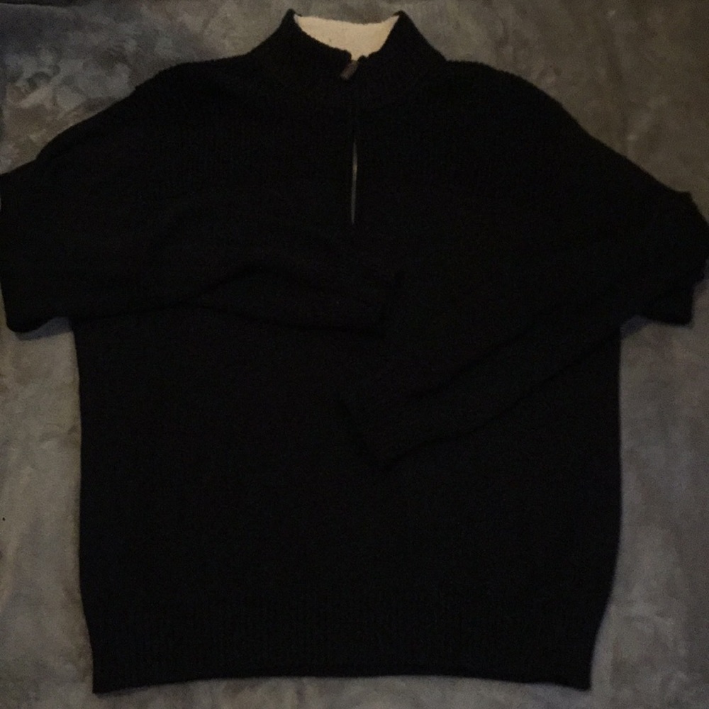 Men XL V-Neck Zip-Up Black Sweater